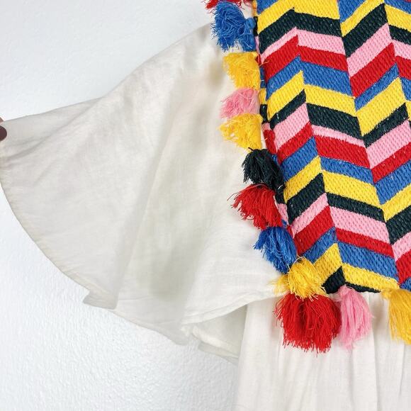 Anthropologie XS Whit Two Bette Flutter-Sleeve Embroidered Tassel Mini Dress - Picture 6 of 8